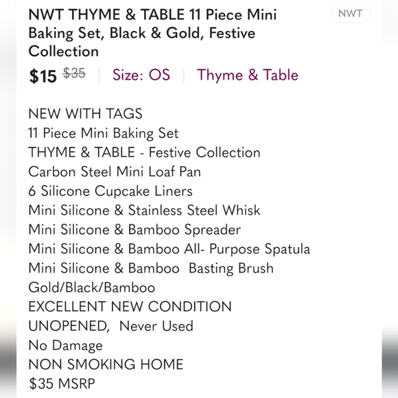 NWT THYME & TABLE 11 Piece Mini Baking Set, Black & Gold, Festive Collection - Picture 5 of 16